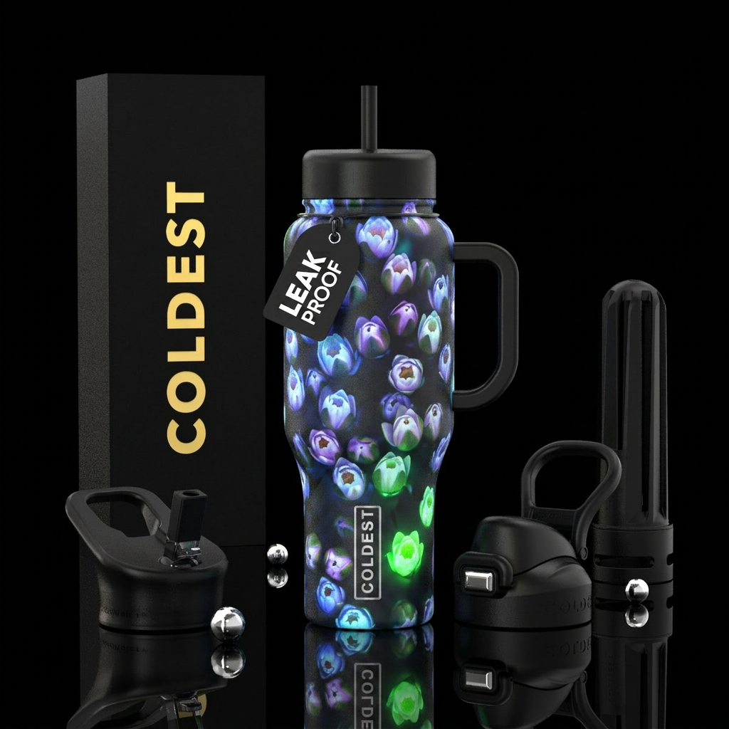 Glowie water lily buds, glossy,trompe-l'œil water bottle design