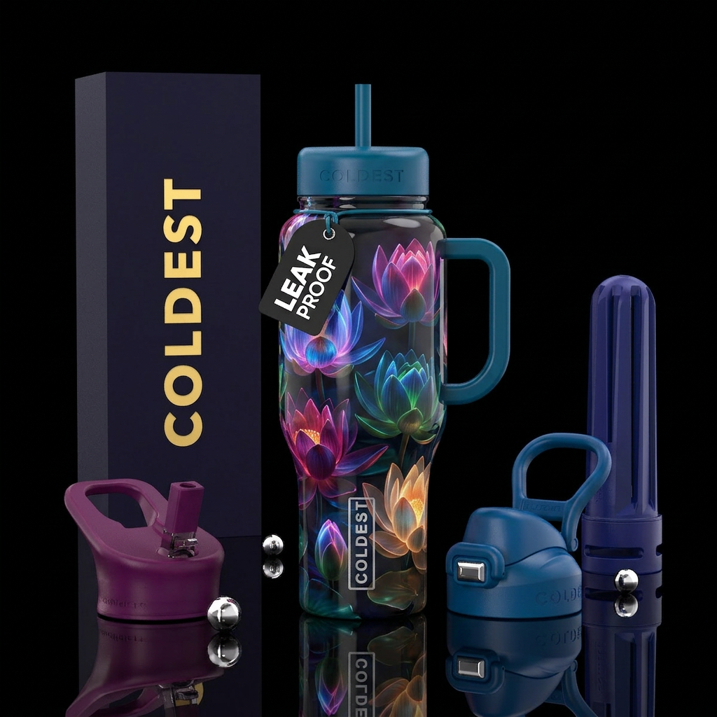 Glowie water lily buds, glossy,trompe-l'œil water bottle design