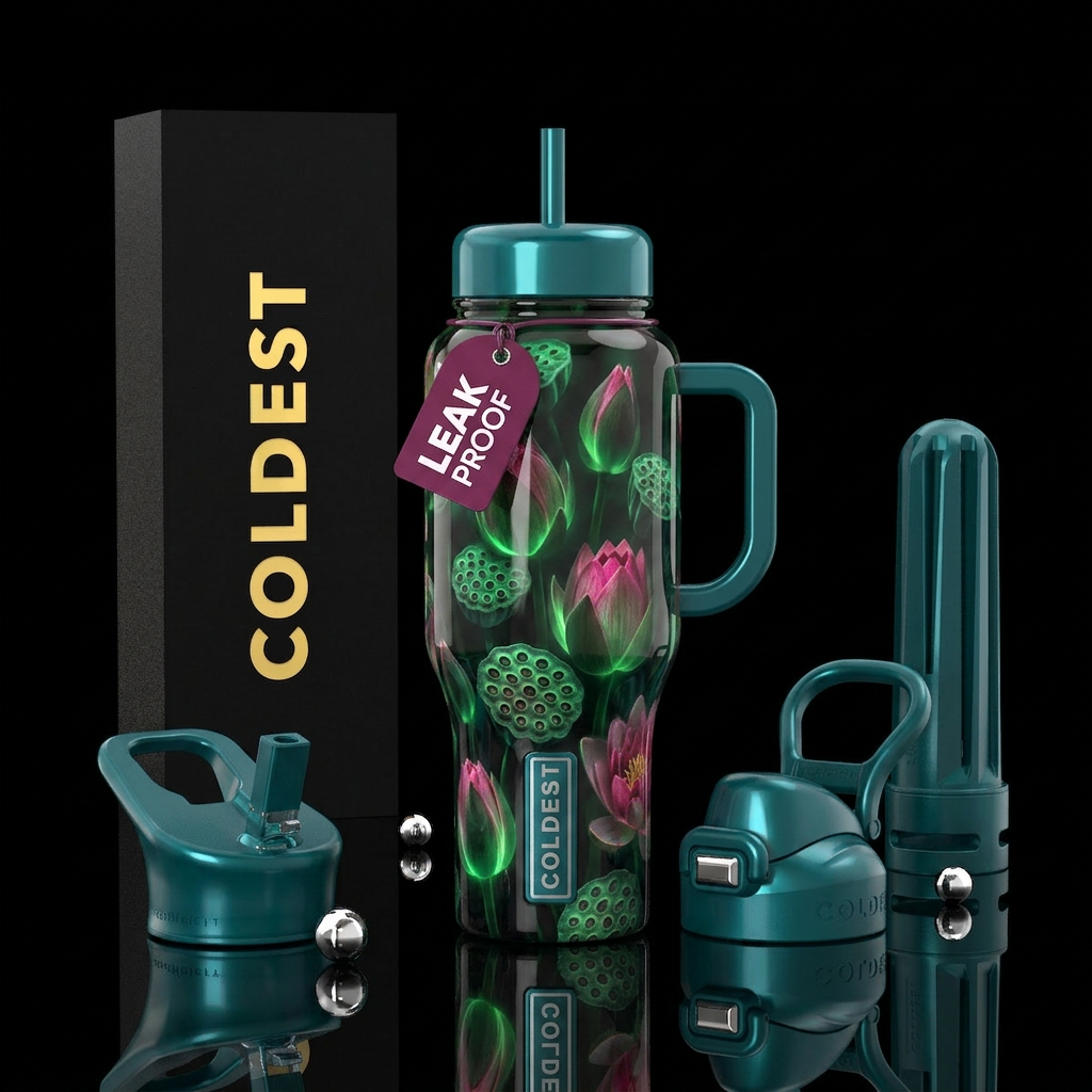 Glowie water lily buds and seed pods, glossy,tromp... water bottle design