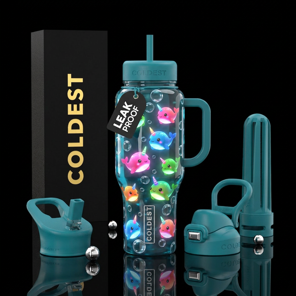 Popart glowie baby narwhals themed, bubbles,glossy... water bottle design