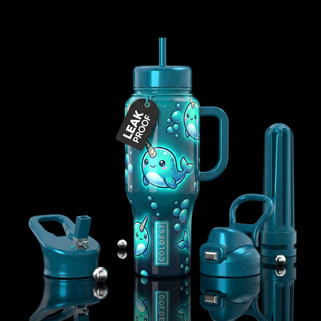 Popart glowie baby narwhals themed, bubbles,glossy... water bottle design