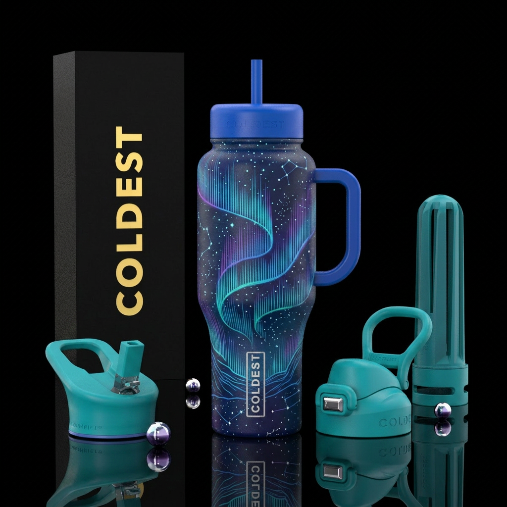 lineart, northern lights water bottle design