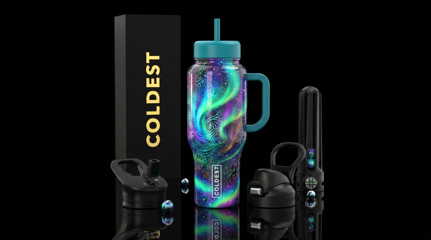 lineart, northern lights, splatter water bottle design