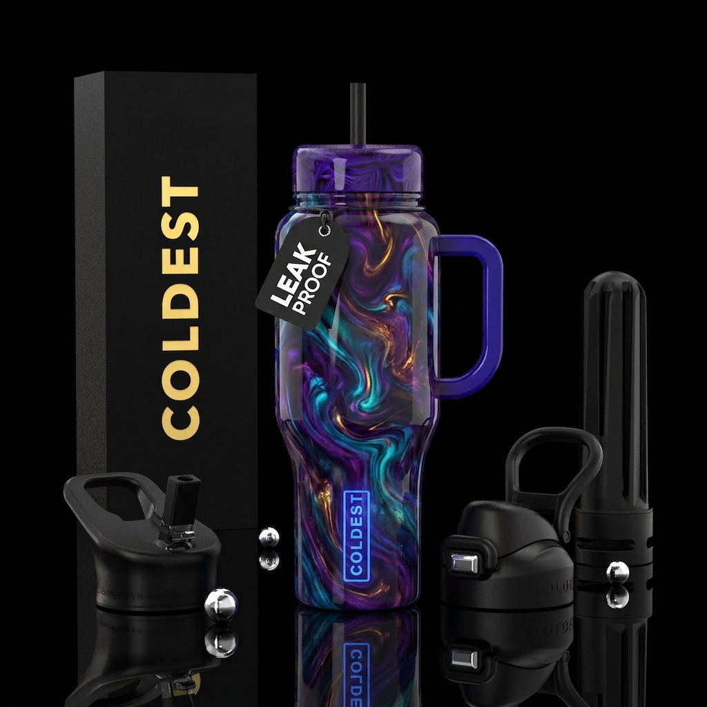 , ,glossy, abstract,  glowie,, mysterious, mesmeri... water bottle design