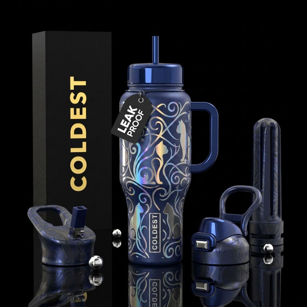 Stylistic filigree cat design, holographic, glossy... water bottle design