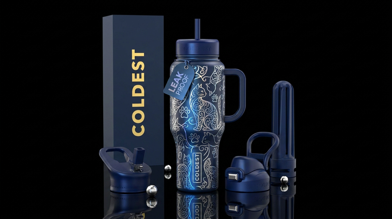 Stylistic filigree cat design, holographic, glossy... water bottle design