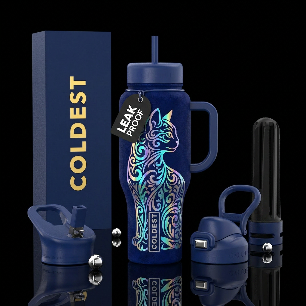 Stylistic filigree cat design, holographic, glossy... water bottle design