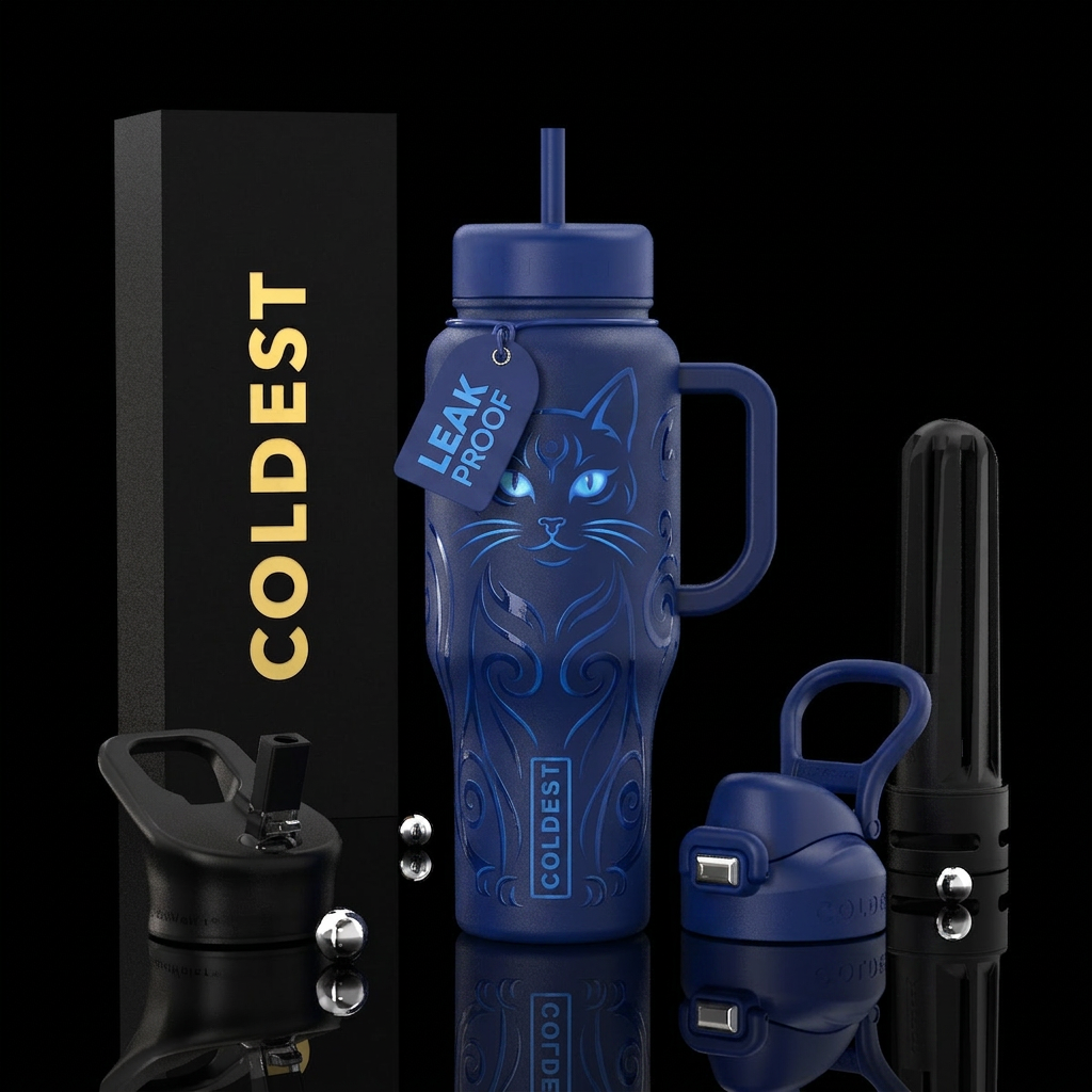 Stylistic glowie cat design,  glossy,minimalist, d... water bottle design