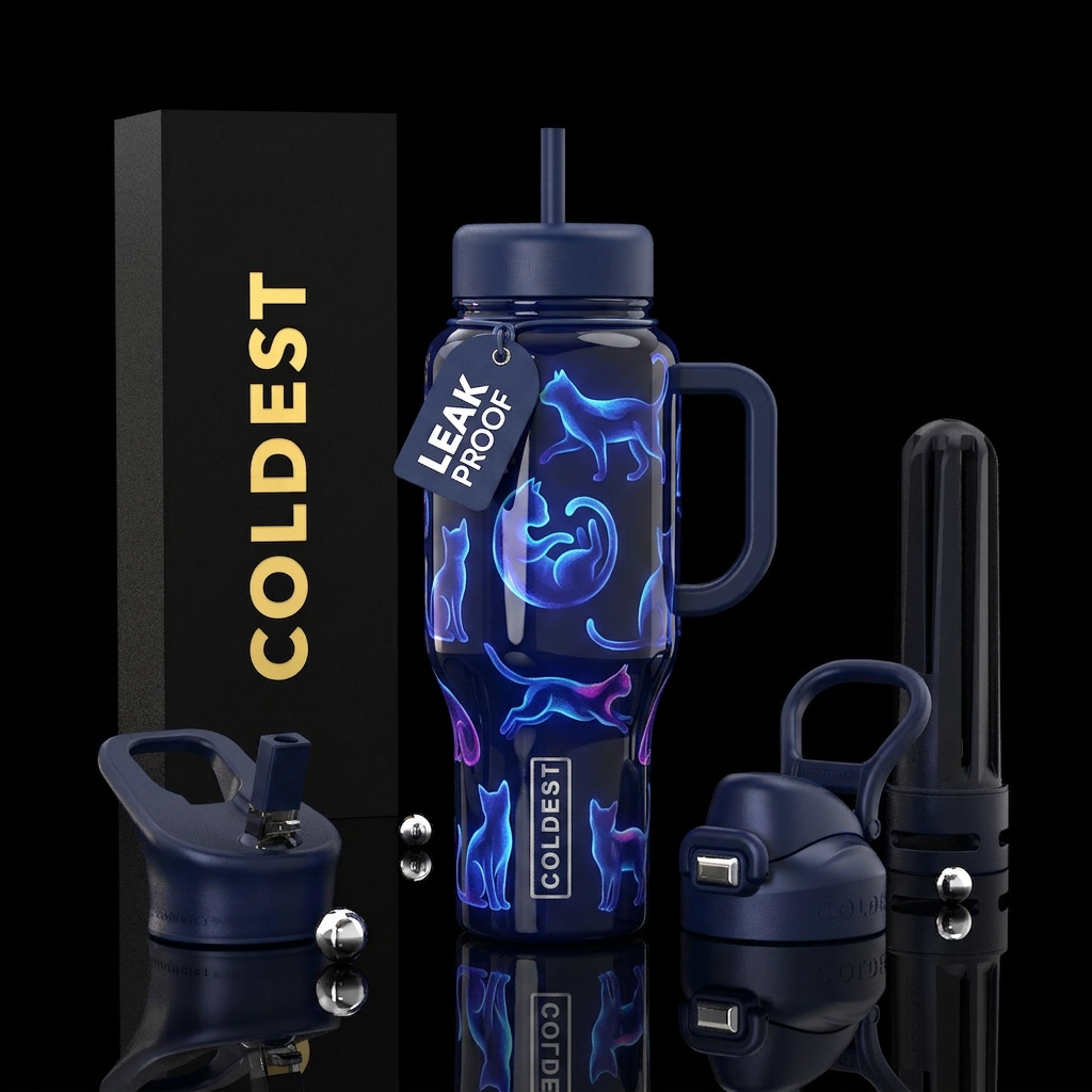 Stylistic glowie cat design,  glossy,minimalist, d... water bottle design