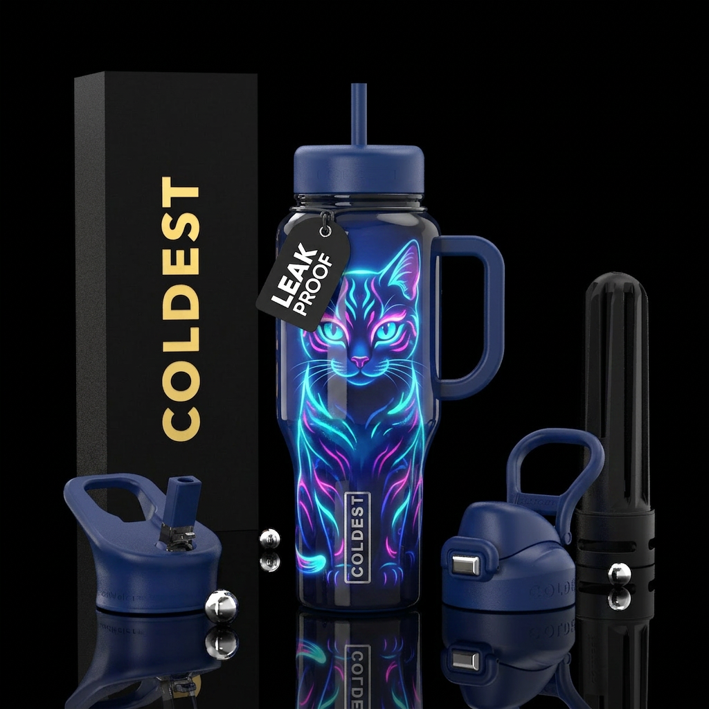 Stylistic glowie cat design,  glossy,minimalist, d... water bottle design