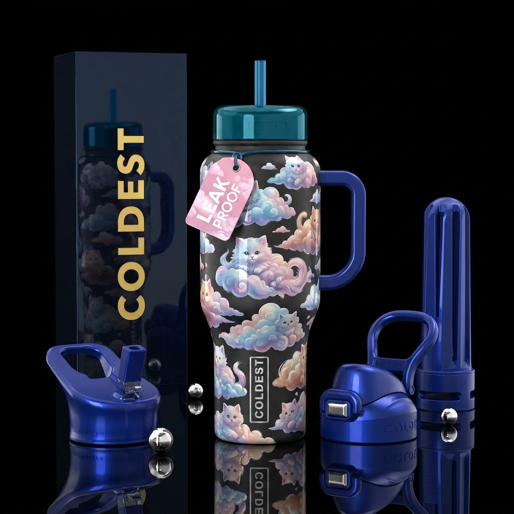 Clouds that look like fluffy kittens, glossy water bottle design