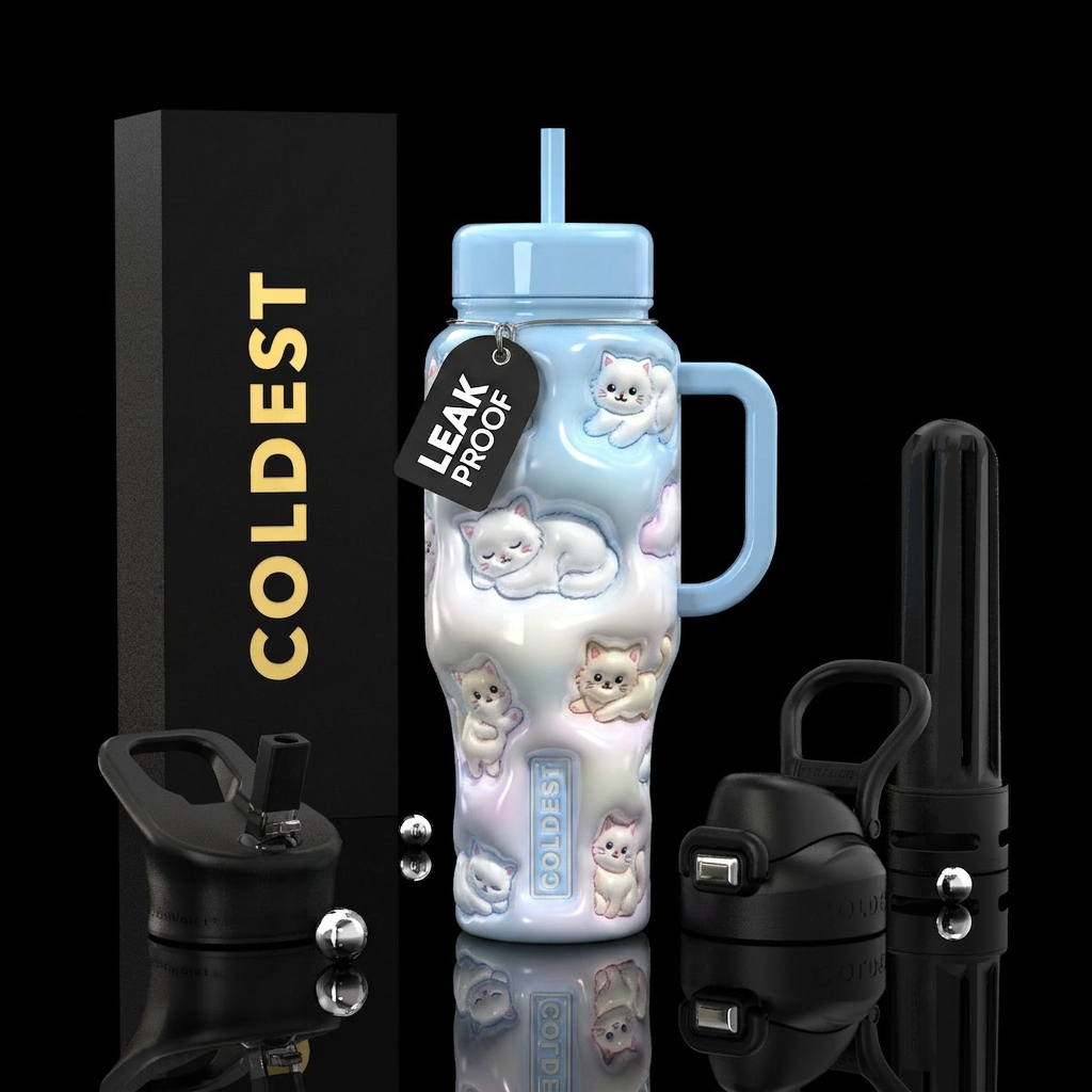 Clouds that look like fluffy kittens, glossy water bottle design