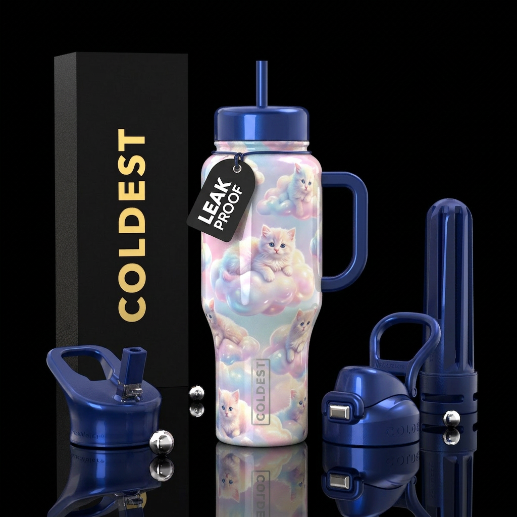 Clouds that look like fluffy kittens, glossy water bottle design