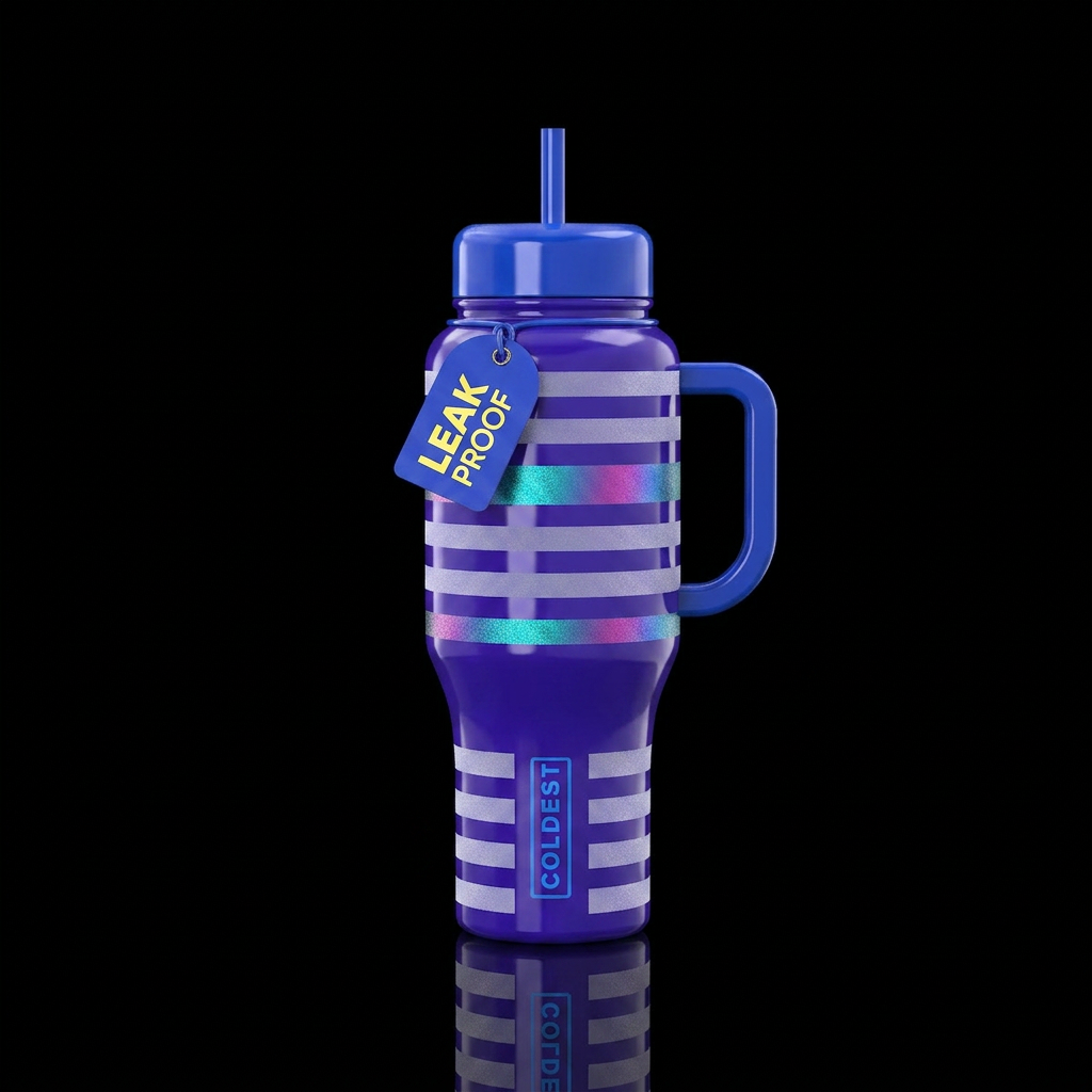 Frosted stripes, glossy water bottle design