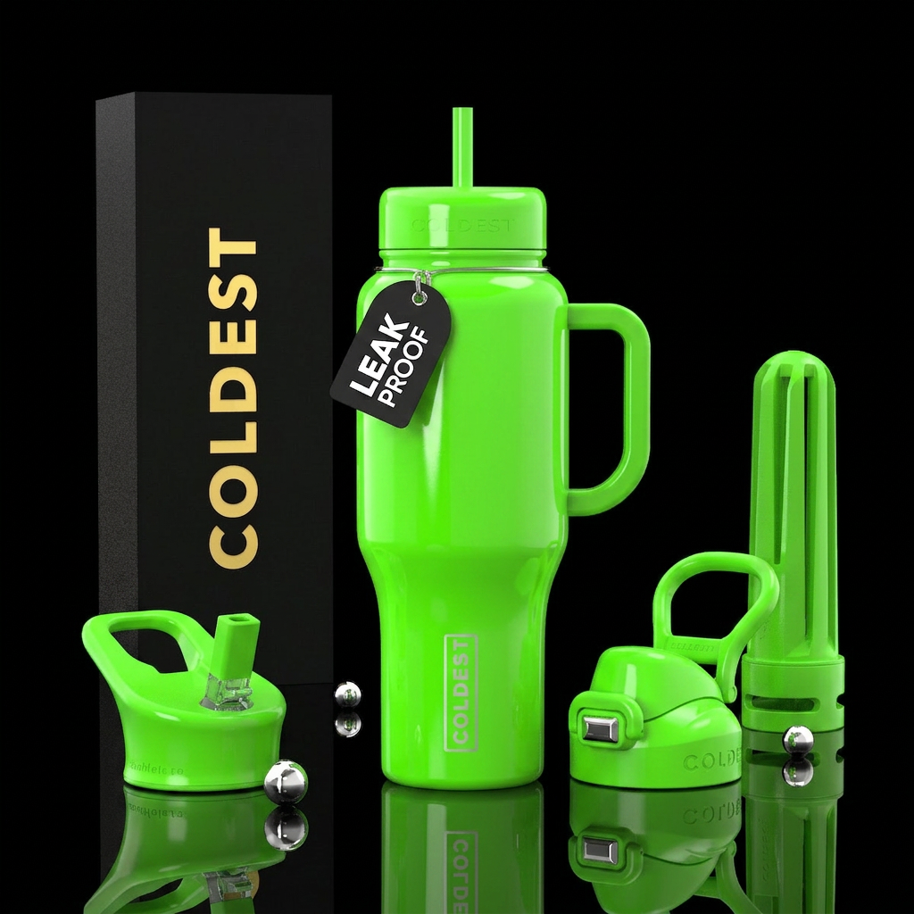 Glowing lime, glossy water bottle design