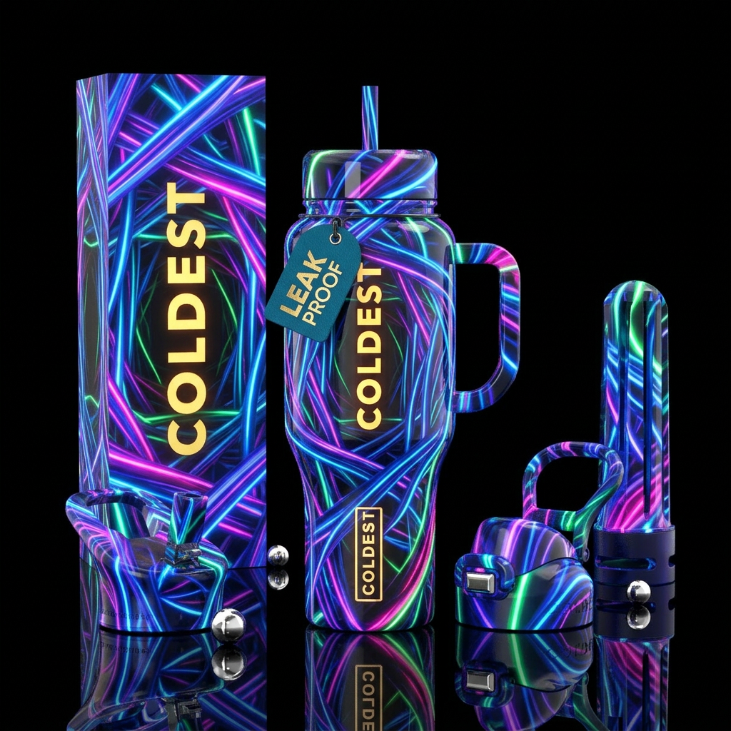Unusual,glossy,glowie, trompe-l'œil water bottle design