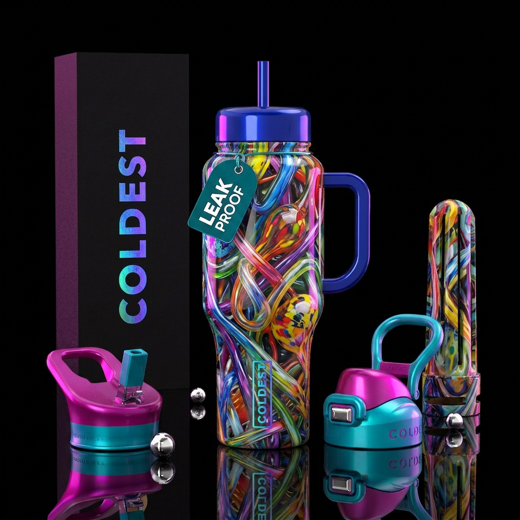Unusual,glossy, trompe-l'œil water bottle design