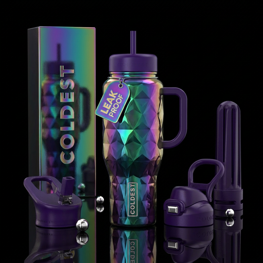 Unusual,glossy, mysteriously,trompe-l'œil water bottle design