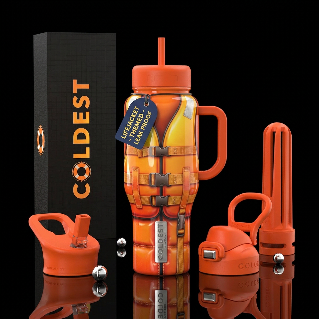 Lifejacket, glossy, trompe-l'œil water bottle design