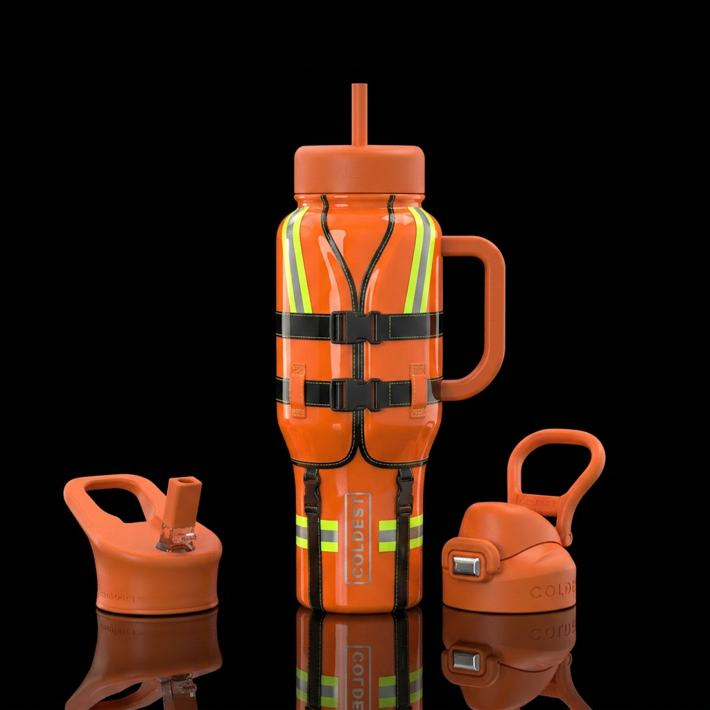 Lifejacket, glossy, trompe-l'œil water bottle design