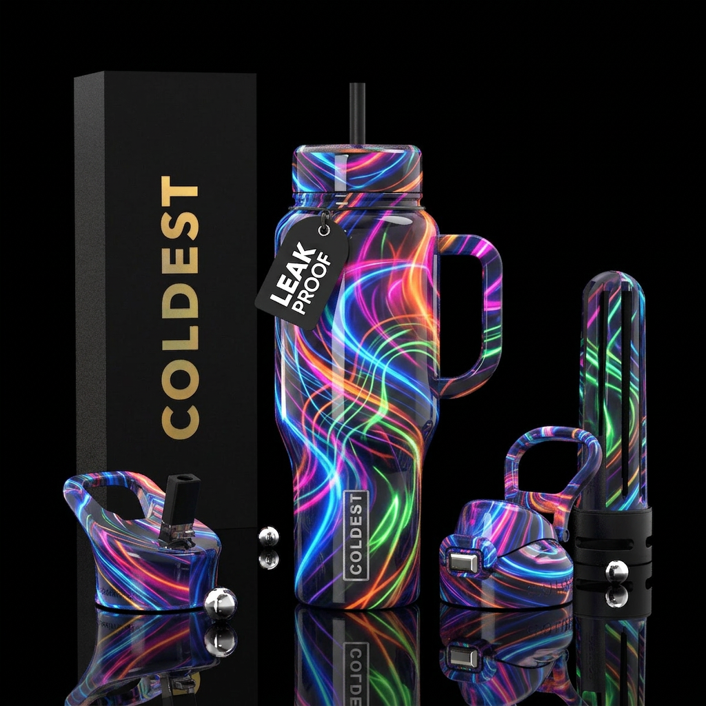 , trance,glossy, trompe-l'œil, energetic water bottle design