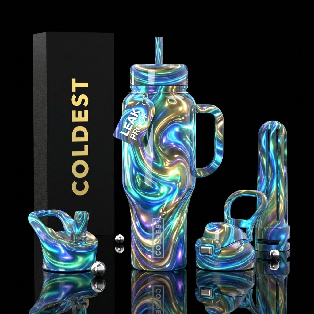 Liquid,  energy, glossy, glowie, trompe-l'œil, uni... water bottle design