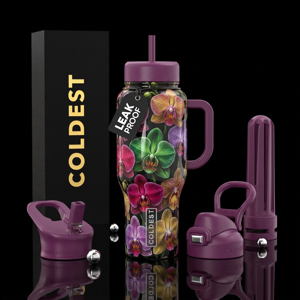 Orchids, rare,unique,colorful, glossy, alluring, t... water bottle design