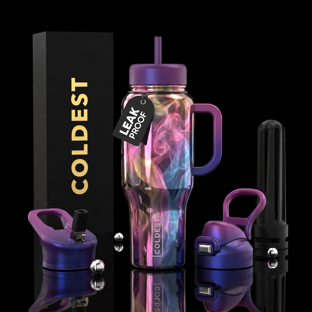 Steam, glossy, trompe-l'œil water bottle design