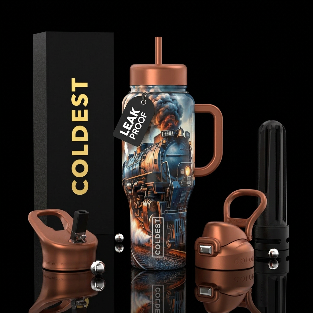 Steam locomotive,big boy, glossy, trompe-l'œil water bottle design