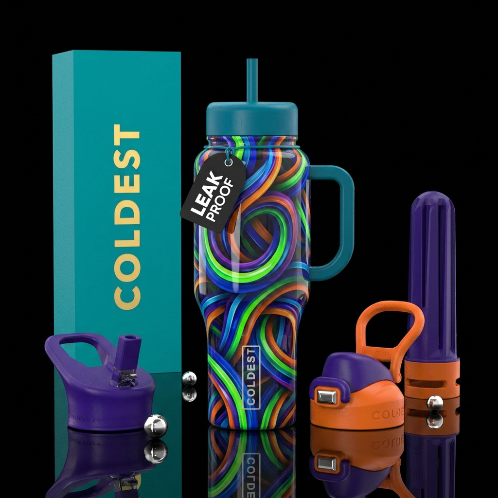 Loopy, glossy, trompe-l'œil water bottle design