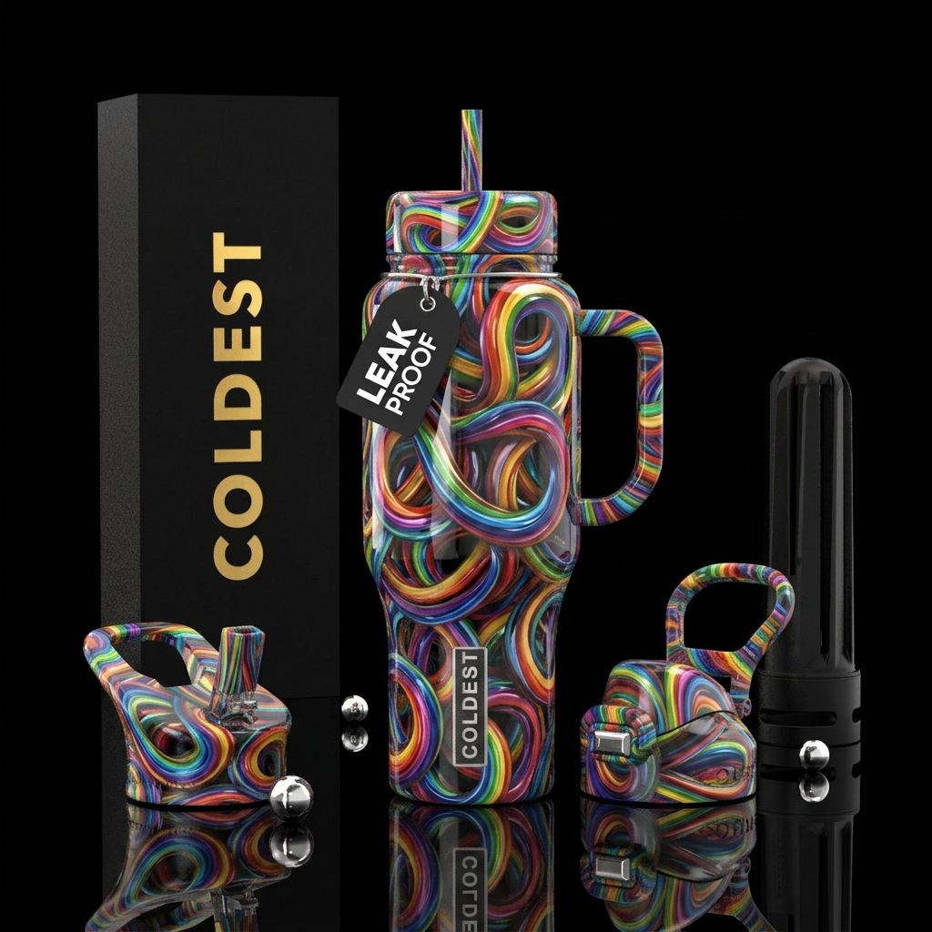 Loopy, glossy, trompe-l'œil water bottle design