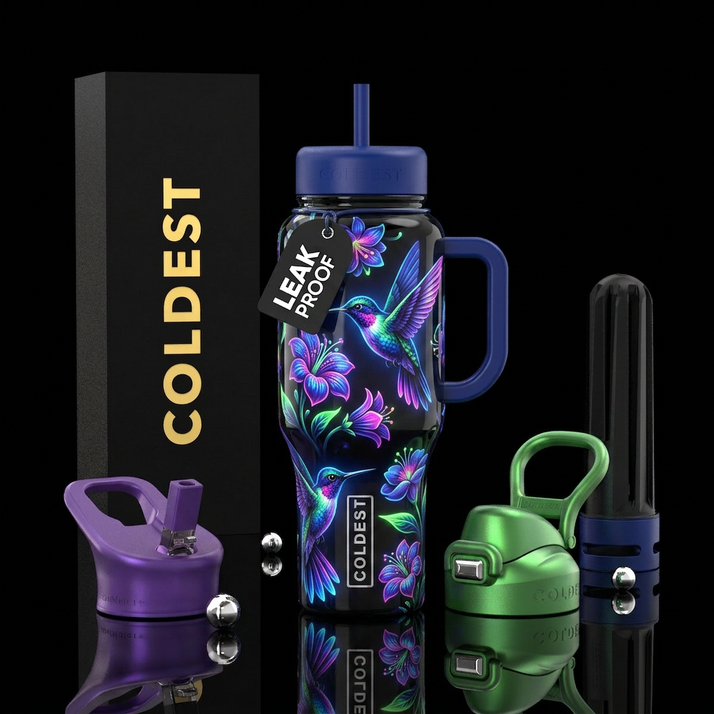 Flowers, spunky, hummingbirds, glow in the dark, g... water bottle design