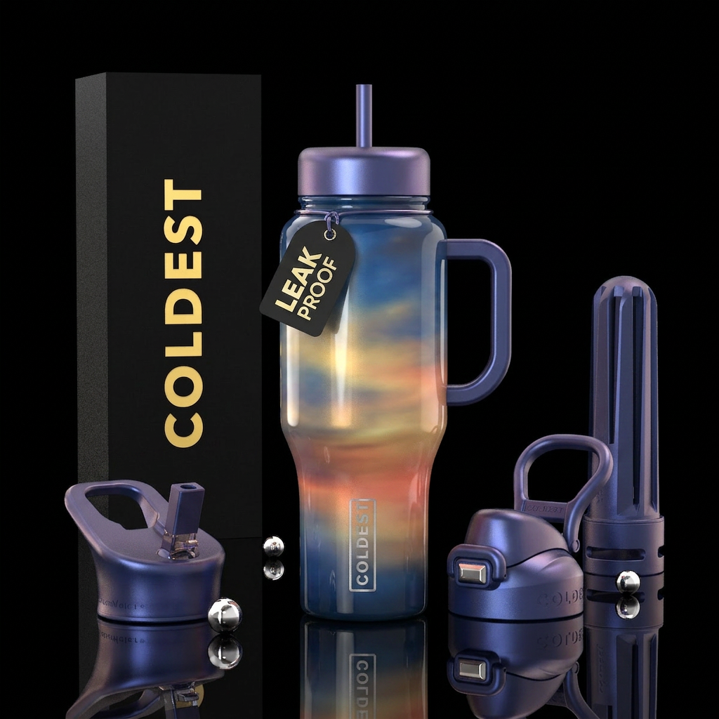 Dawn, glossy, trompe-l'œil, glowie water bottle design