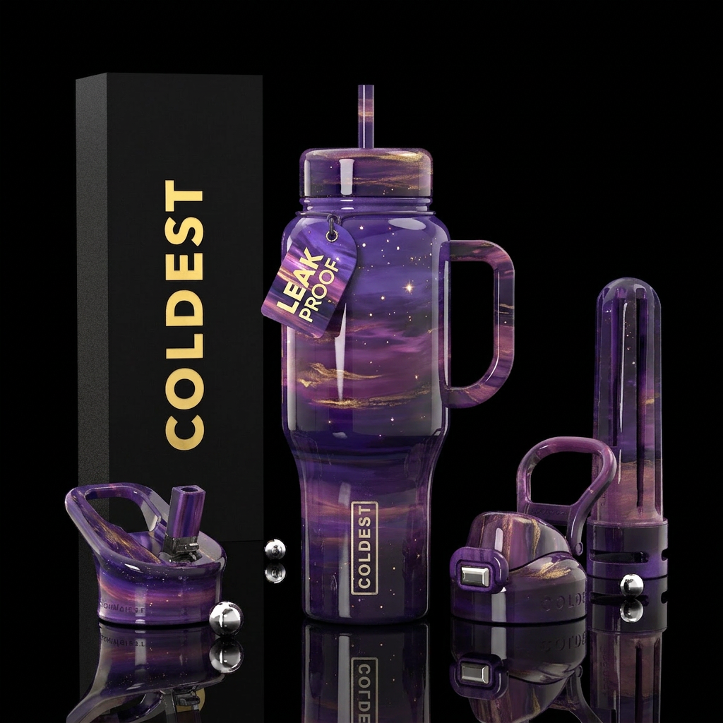 Dusk, glossy, trompe-l'œil, glowie,beauty water bottle design