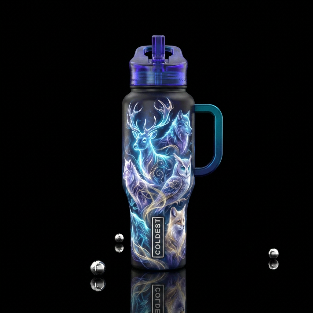 Patronis, glossy, glowie, trompe-l'œil water bottle design