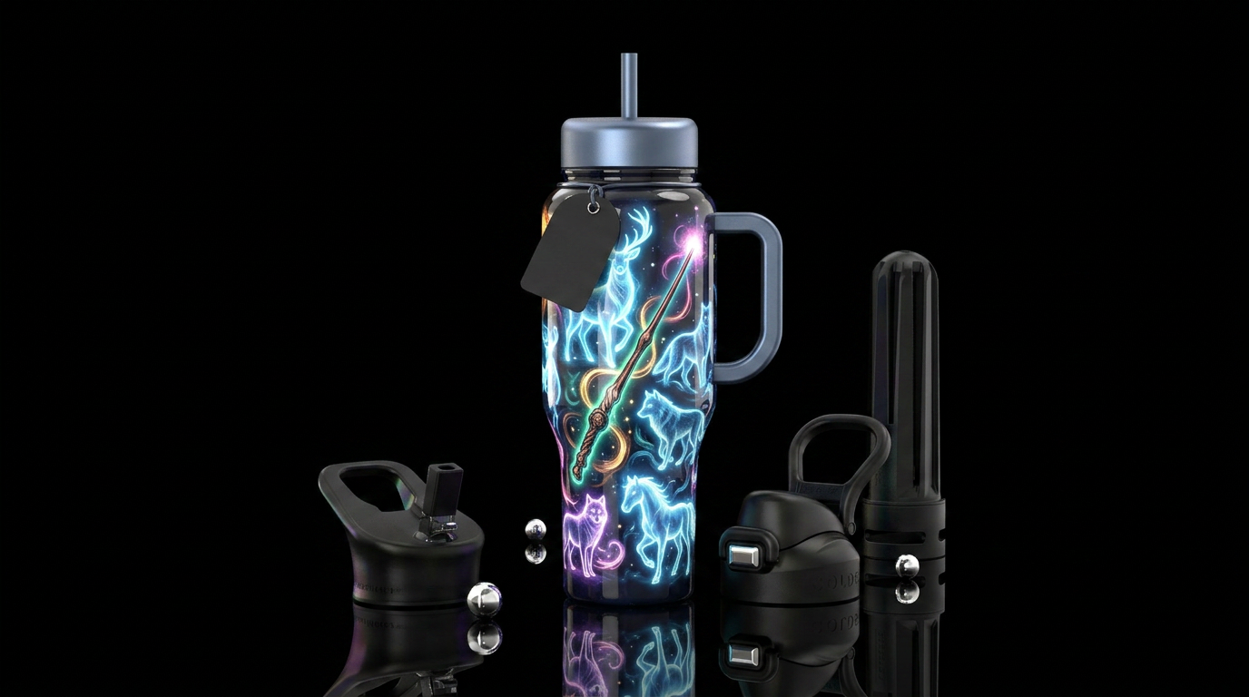 Patronis, glossy, glowie, trompe-l'œil, wand water bottle design