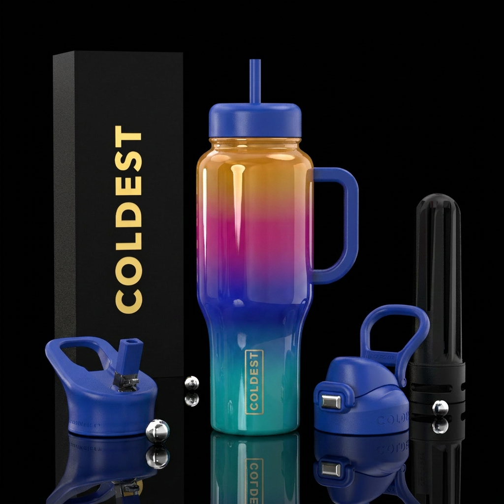 dip dye, adventurous,glossy, trompe-l'œil water bottle design