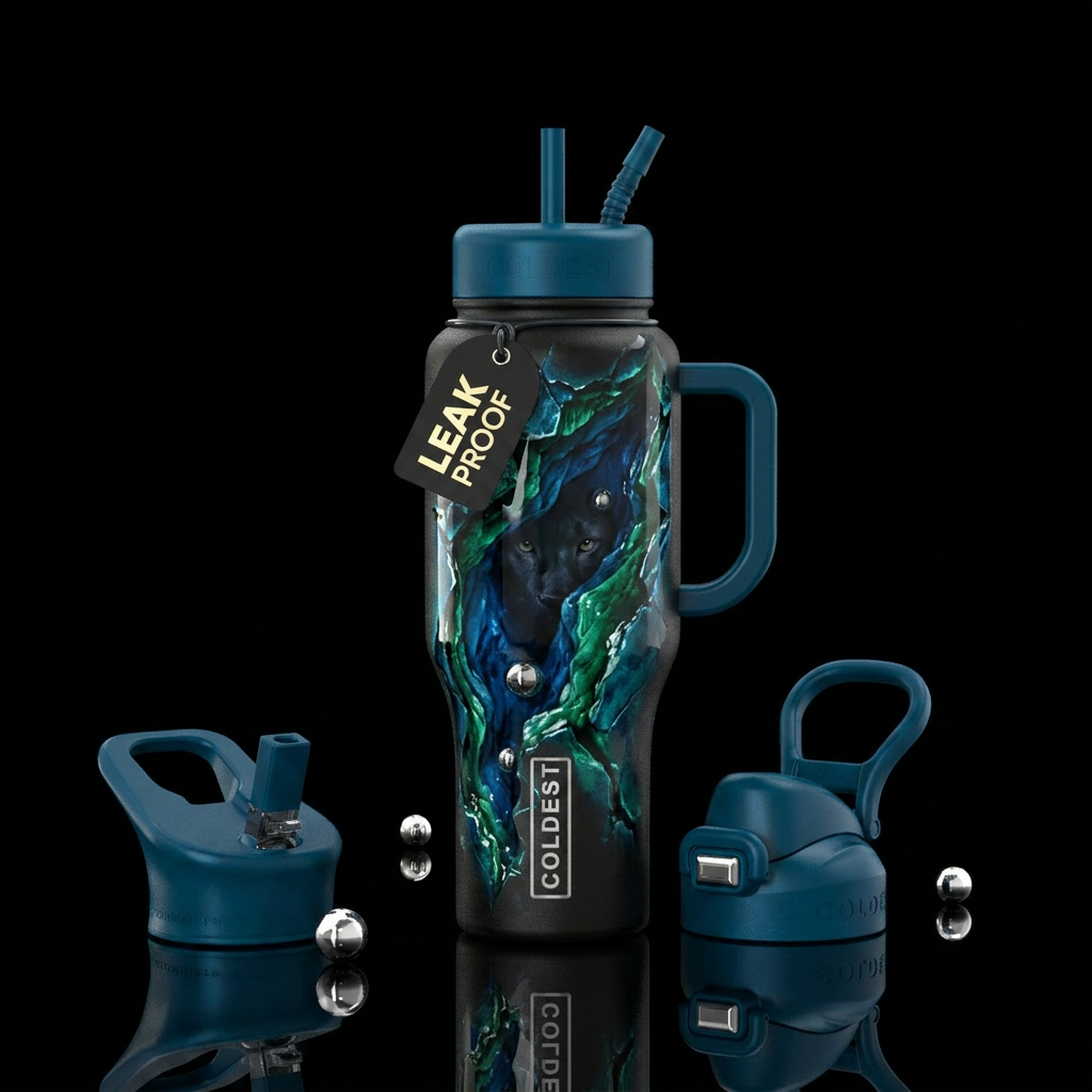 mysterious, moody, glossy, trompe-l'œil, raw, fier... water bottle design