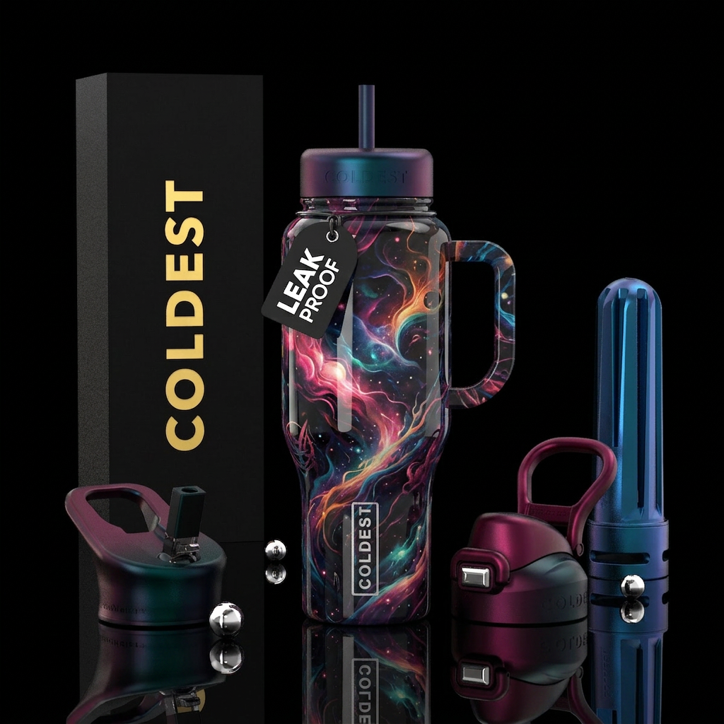 glossy, trompe-l'œil, fantasy, rebellious, shoegaz... water bottle design