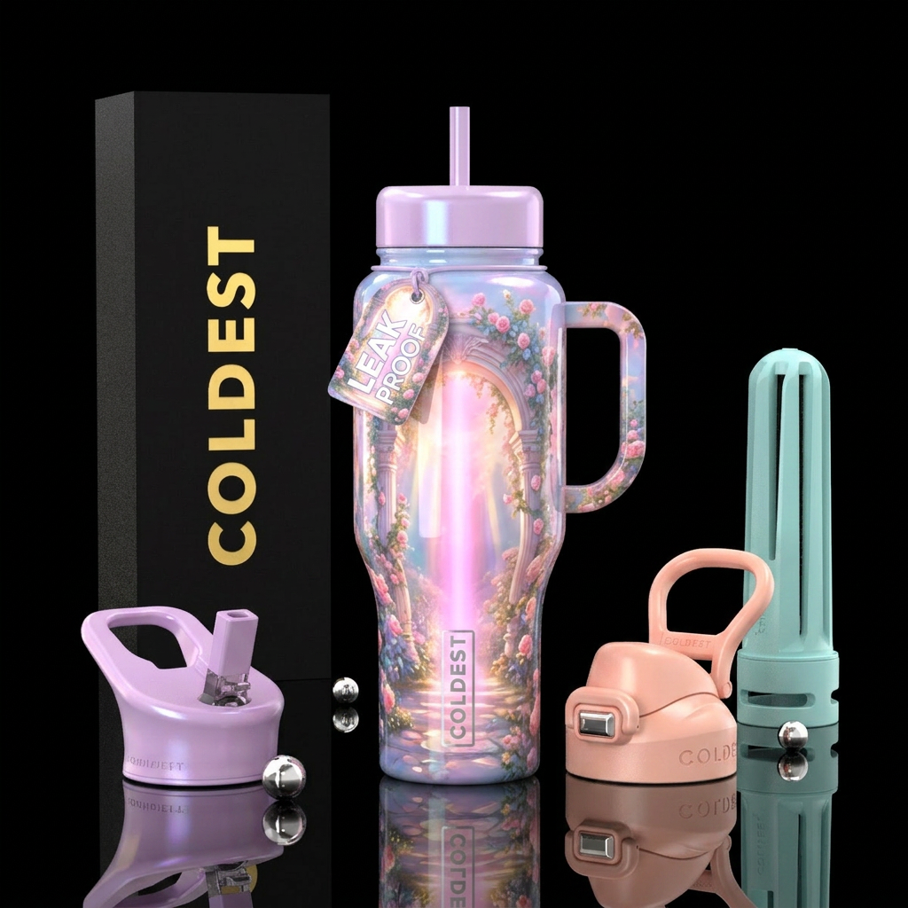 Romanticism, glossy, glowie, alluring, trompe-l'œi... water bottle design