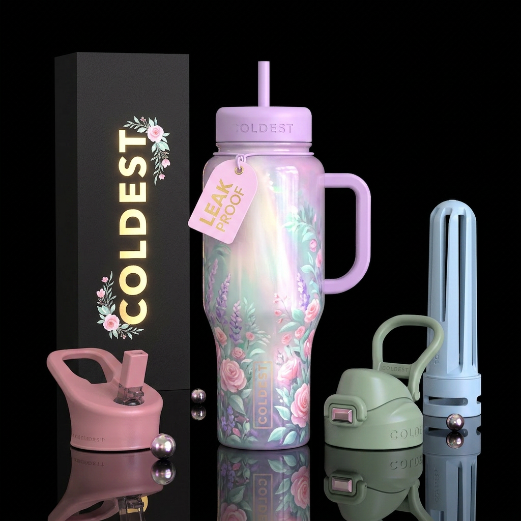 Romanticism, glossy, glowie, alluring, trompe-l'œi... water bottle design