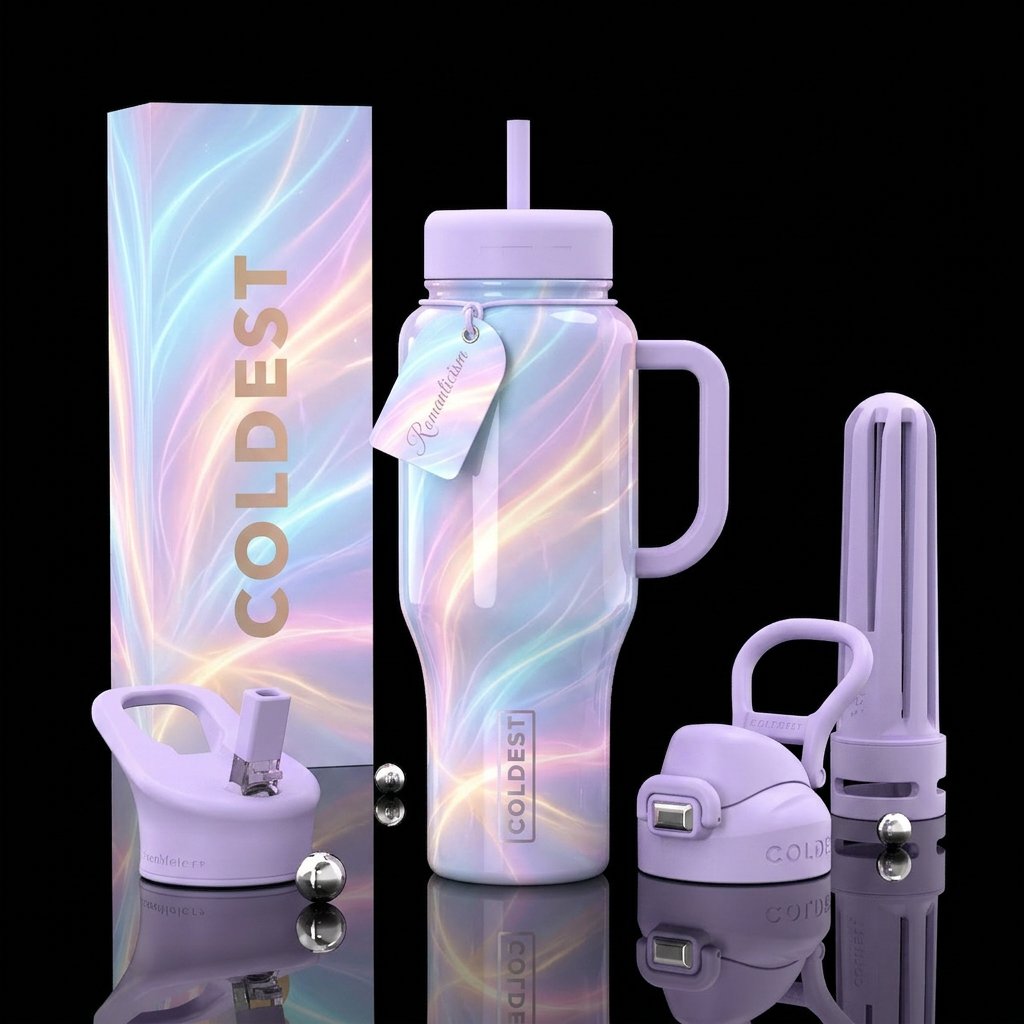 Romanticism, glossy, glowie, alluring, trompe-l'œi... water bottle design