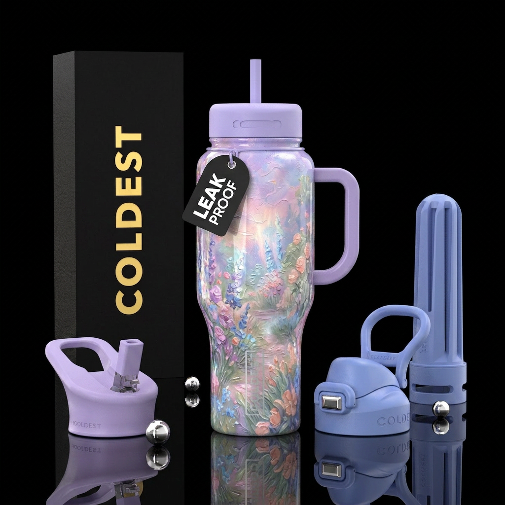 Romanticism, glossy, glowie, alluring, trompe-l'œi... water bottle design