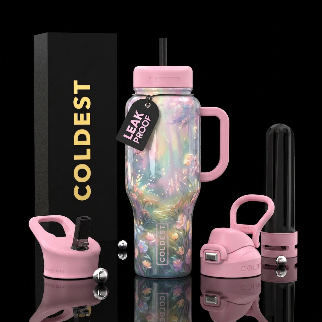 Romanticism, glossy, glowie, alluring, trompe-l'œi... water bottle design
