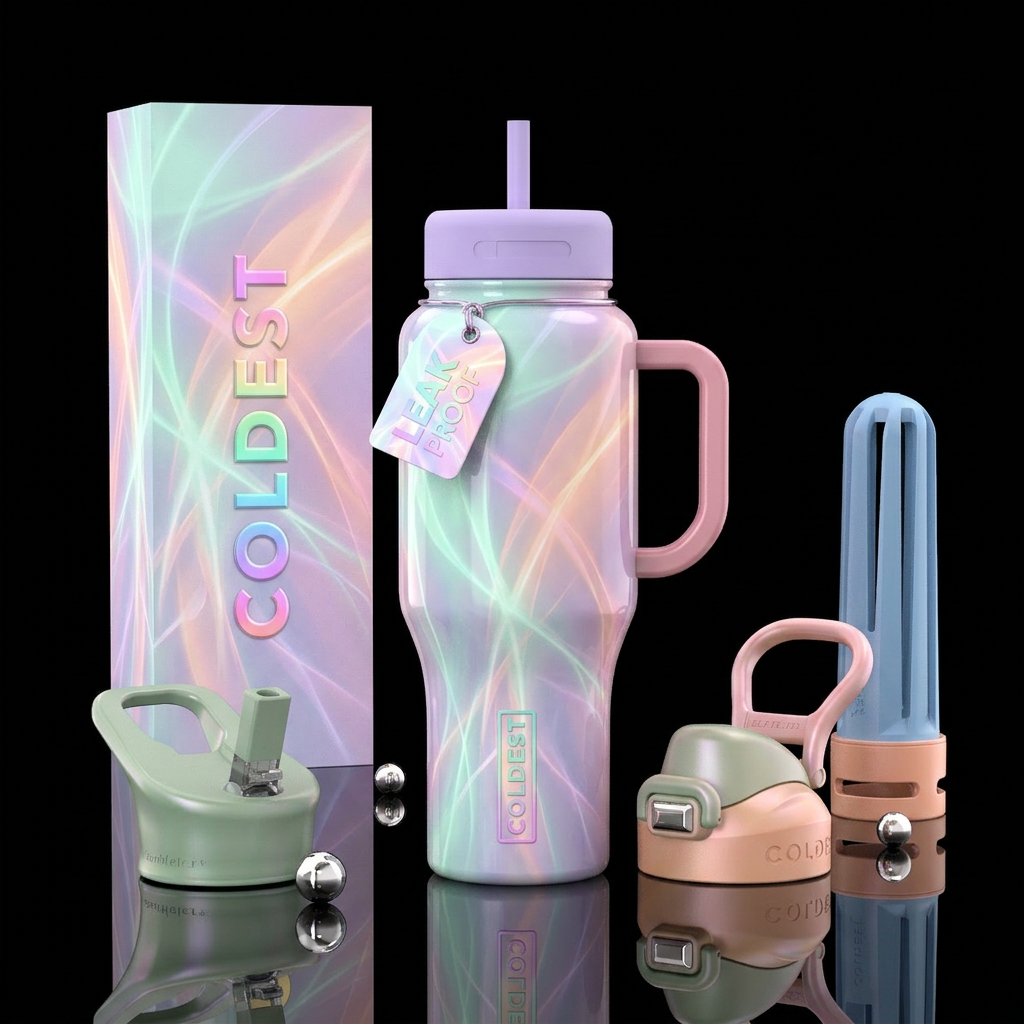 Romanticism, glossy, glowie, alluring, trompe-l'œi... water bottle design