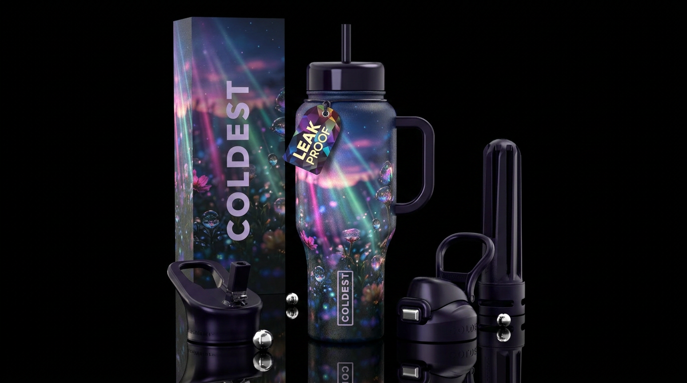 Romanticism, glossy, glowie, alluring, trompe-l'œi... water bottle design