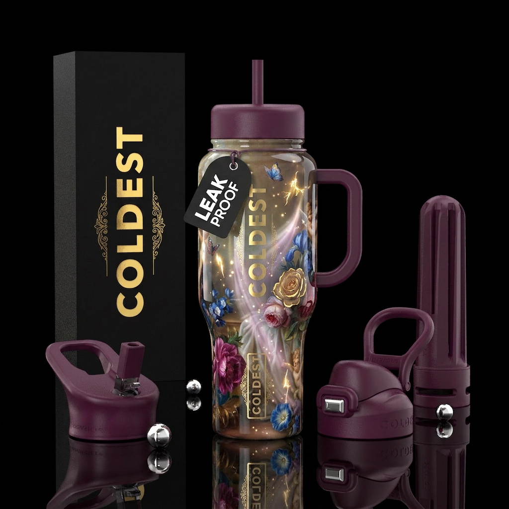 Romanticism, glossy, glowie, alluring, trompe-l'œi... water bottle design