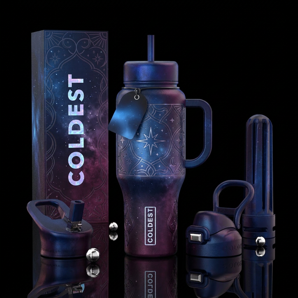 Romanticism, glossy, glowie, alluring, trompe-l'œi... water bottle design