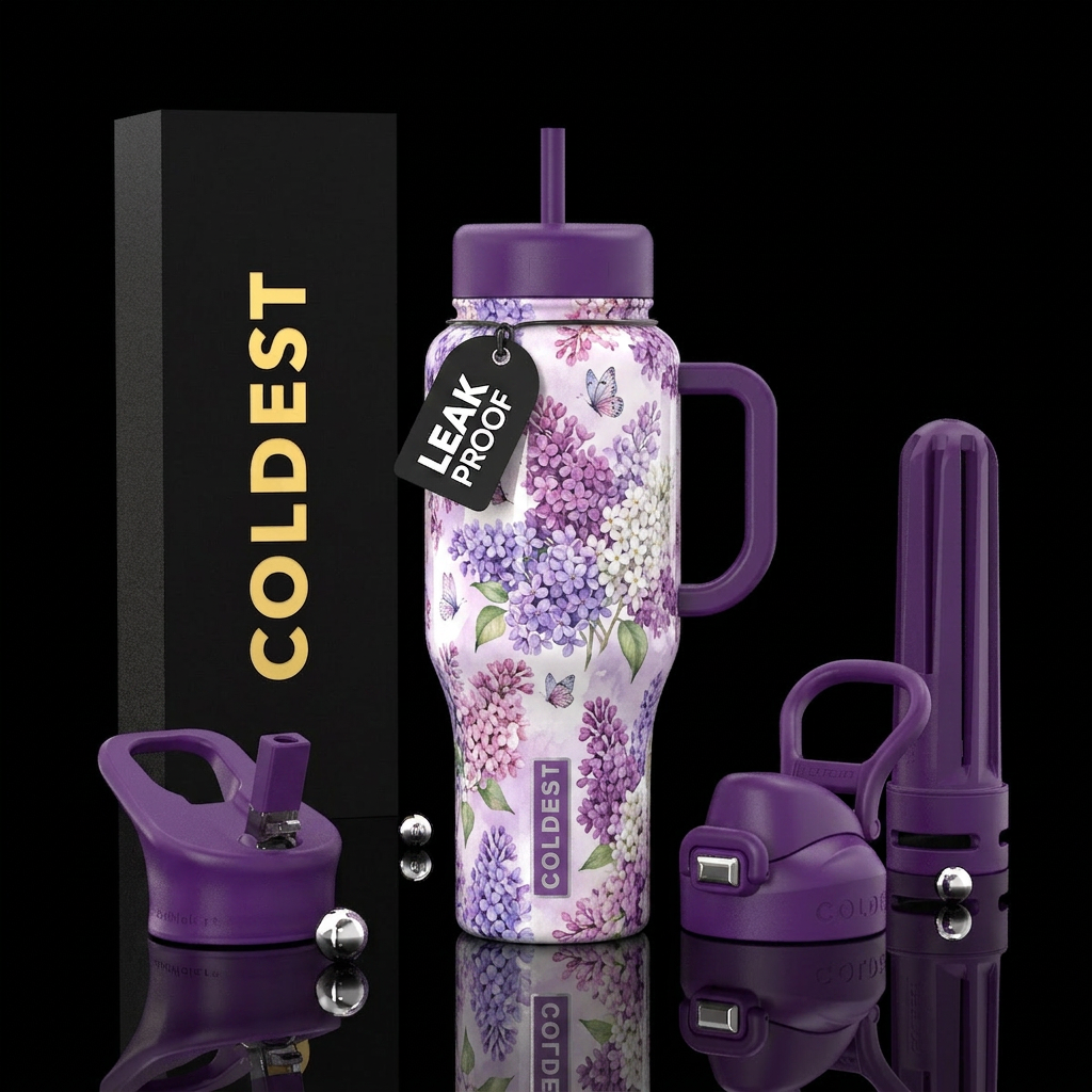 Lilacs, water color, glossy, trompe-l'œil,tiny but... water bottle design