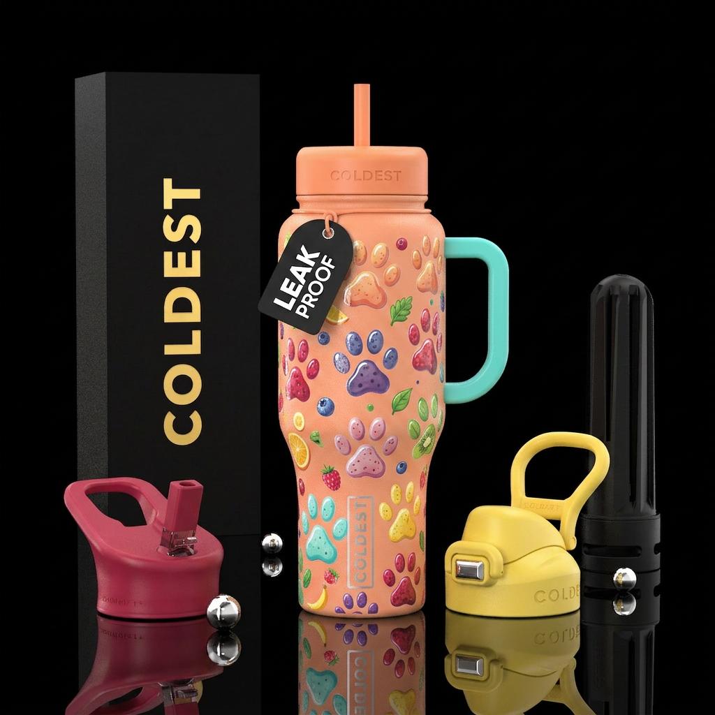 smoothie,paw prints, glossy water bottle design